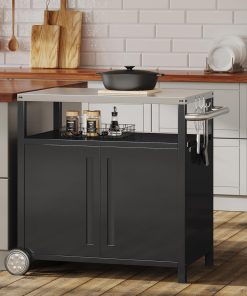 Alternative view of Stainless Steel Outdoor Grill Cart Pizza Oven Stand Trolley Table with Wheels Three-Shelf Movable Food Prep and Work Table Heavy Duty Grill Carts Outdoor Cart 31.5"×24"×35.5"